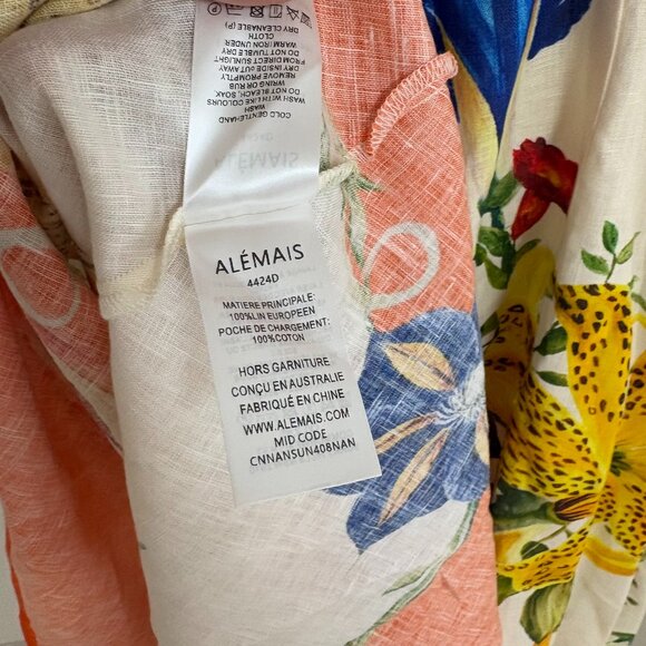 Alemais Pomegranate Floral Print Square-Neck Linen Midi Dress - Picture 12 of 12